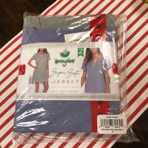 Honeydew new in package 2- jersey ladies sleep shirts clr heather grey/bluebell